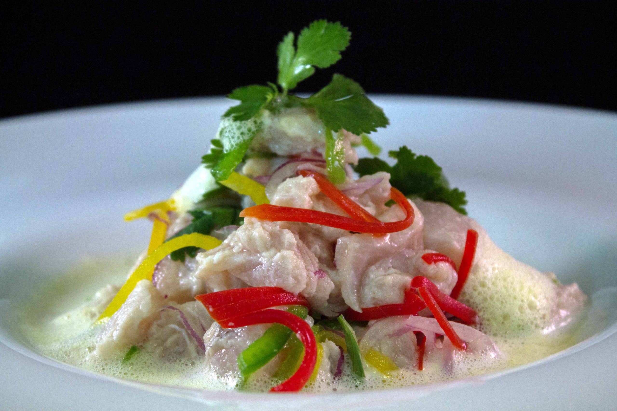 Plato con una preparación de ceviche de reineta